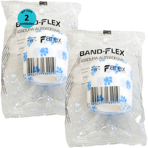 Atadura 5cm Branca Com Patinhas Band-Flex Autoadesiva Para Animais Farex Kit Com 2